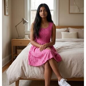 Ronni Nicole Pink Lace Dress XL Sleeveless Eyelet Scoop Neck Romantic